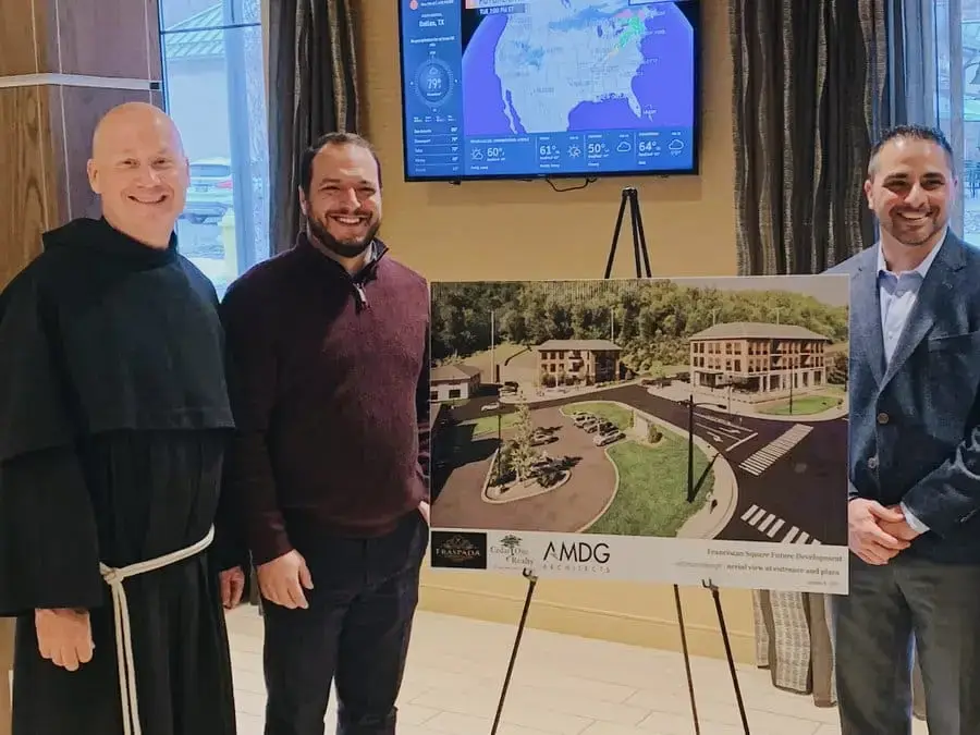 Franciscan University and Fraspada leadership with the Franciscan Square plan