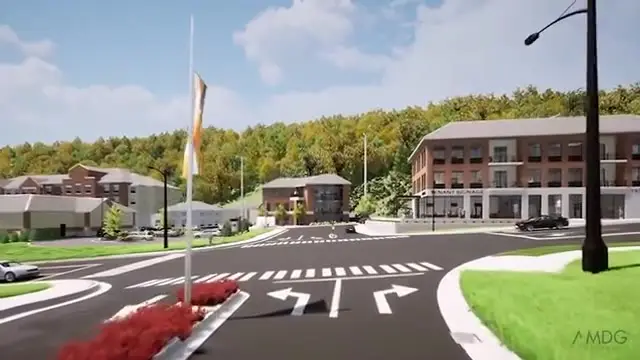 Rendering of the Franciscan Square streetscape in Steubenville, Ohio
