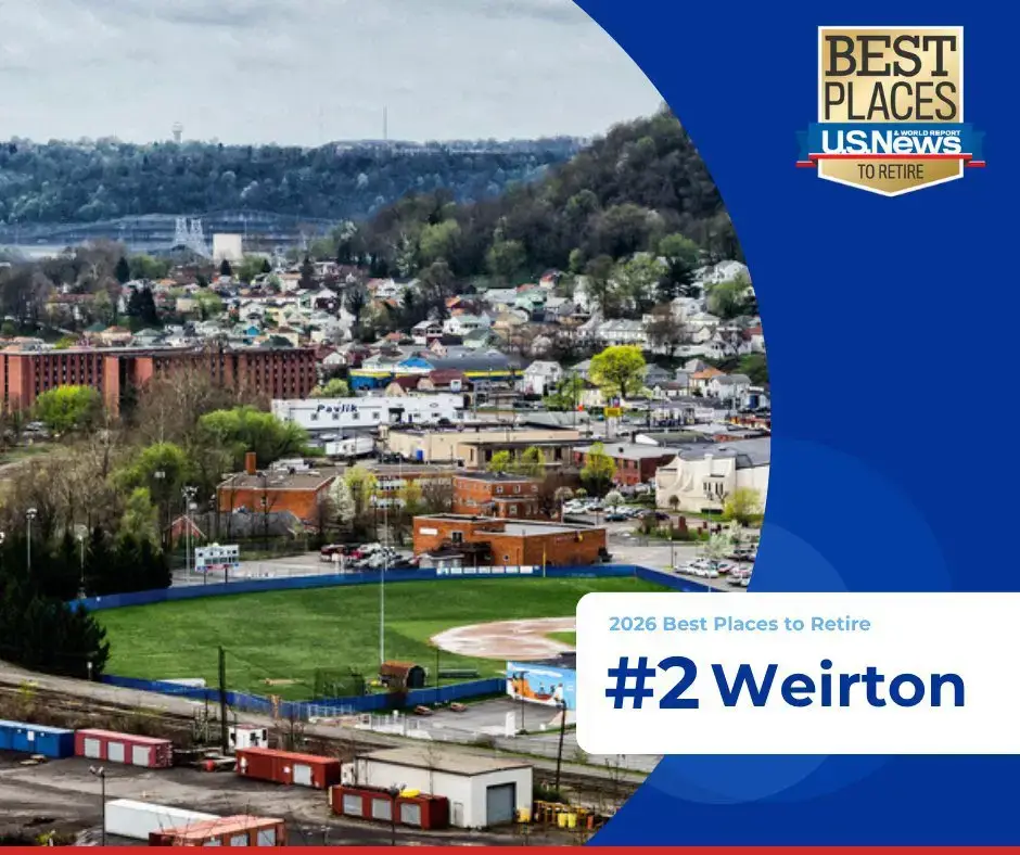 U.S. News Best Places to Retire 2026 graphic ranking Weirton No. 2
