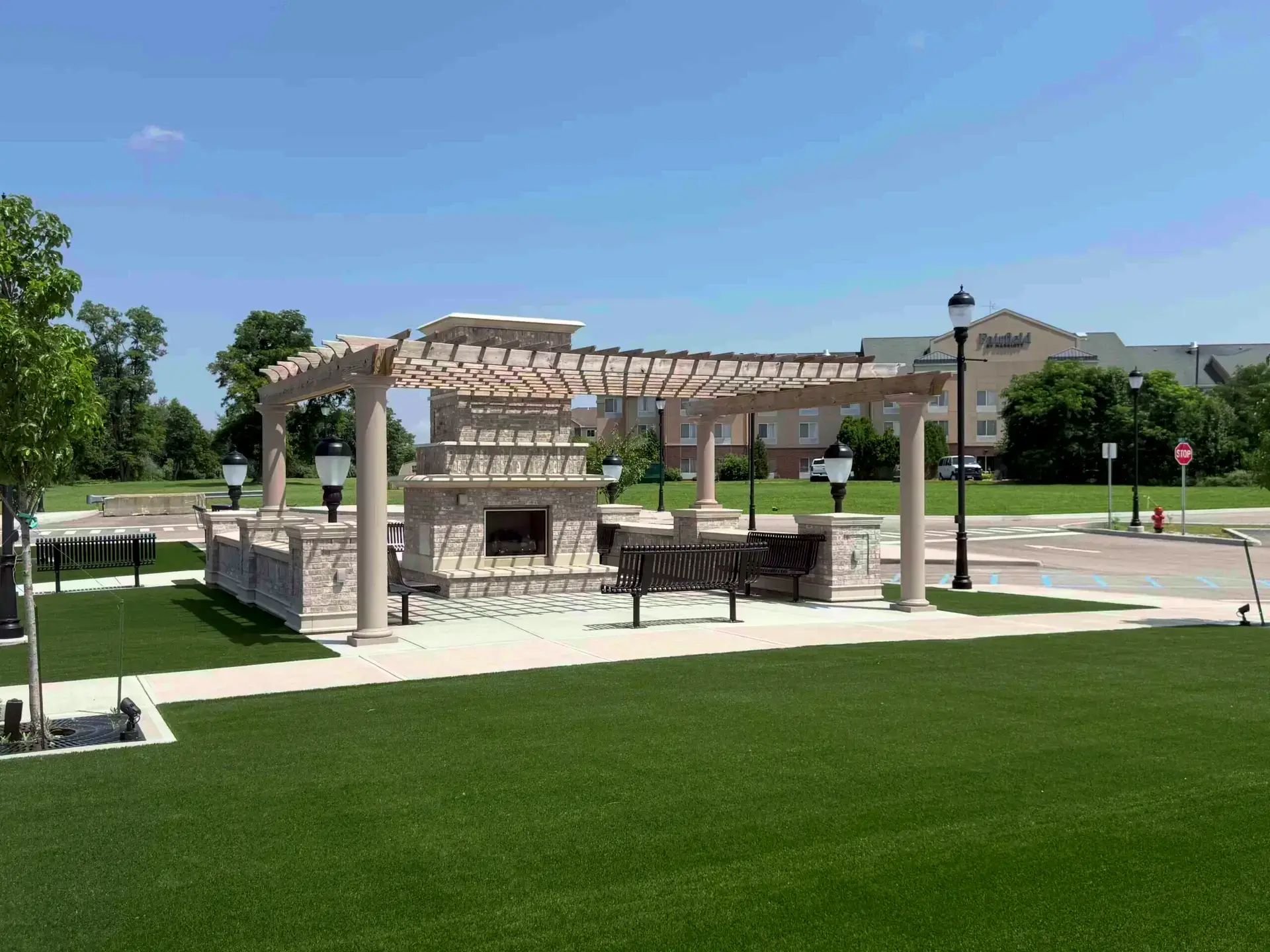 Lawn and walkways at Park Drive Development