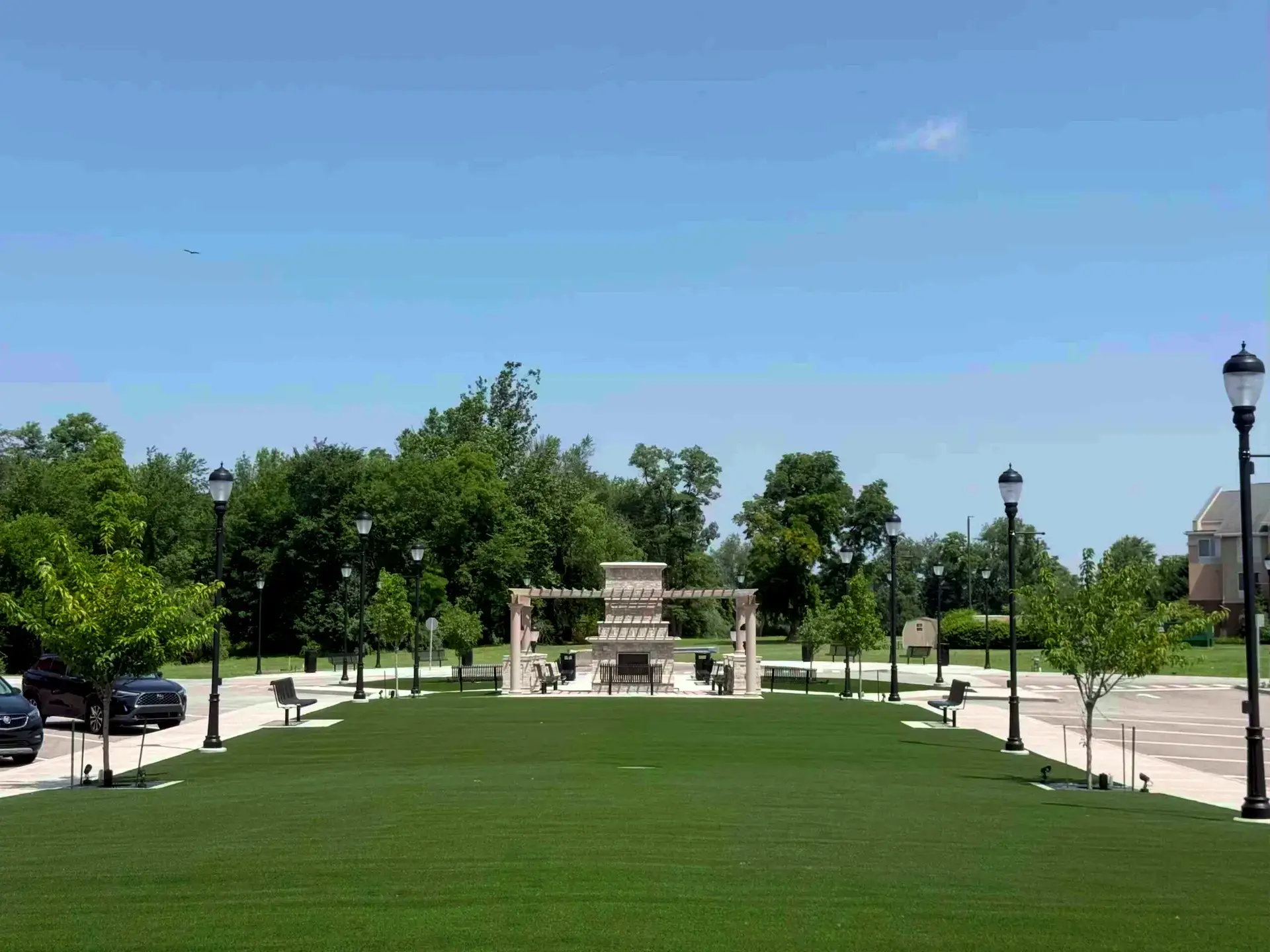 Green space and lighting at Park Drive Development